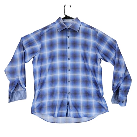 Tailorbyrd Button Up Shirt XL Men Classic Fit‎ Blue Plaid Long Sleeve Flip Cuff - Picture 1 of 13